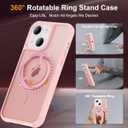for iPhone 15 Plus Case 6.7 Inches 360Rotatable Magnetic Ring Invisible Stand,[Compatible with Mag-Safe] Military Shockproof Frosted Translucent Case,Pink
