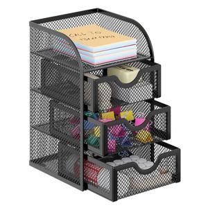EasyPAG Mesh Desk Organizer with 3 Drawer Office Desktop Organizers and Accessories Stationery Caddy for Office, Home, Students, Black