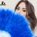 FANSOF.FANS Marabou Feather Hand Fan 45cm, Fancy Dress Wedding Party Favour Gift Outdoor Vintage Dance Photoshoot (Dark Blue)