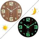 Wall Clock 12 Inch Brown Weekly Wall Clock Silent Battery Operated Luminous Hands Retirement Elderly Wooden Glow in The Dark Clock
