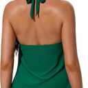 SUUKSESS Women Halter Tankini Swimsuit High Waist Cowl Neck Bathing Suit 2 Piece (L)
