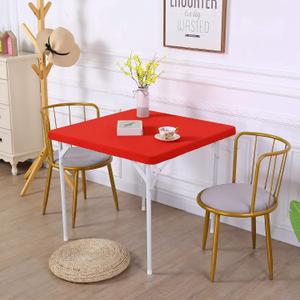 JISEN Cocktail Square Table Top Cover Spandex Fitted Stretchable Tablecloth Topper Cap 38x38 Inch E-Red
