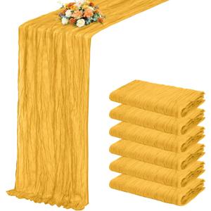 6 Pack Gold Table Runner 17x108 Inch Cheesecloth Table Runner Boho Gauze Table Runners Romantic Rustic Sheer Fabric Cheese Cloth Table Runners for Wedding Party Baby Shower Birthday Home Decor