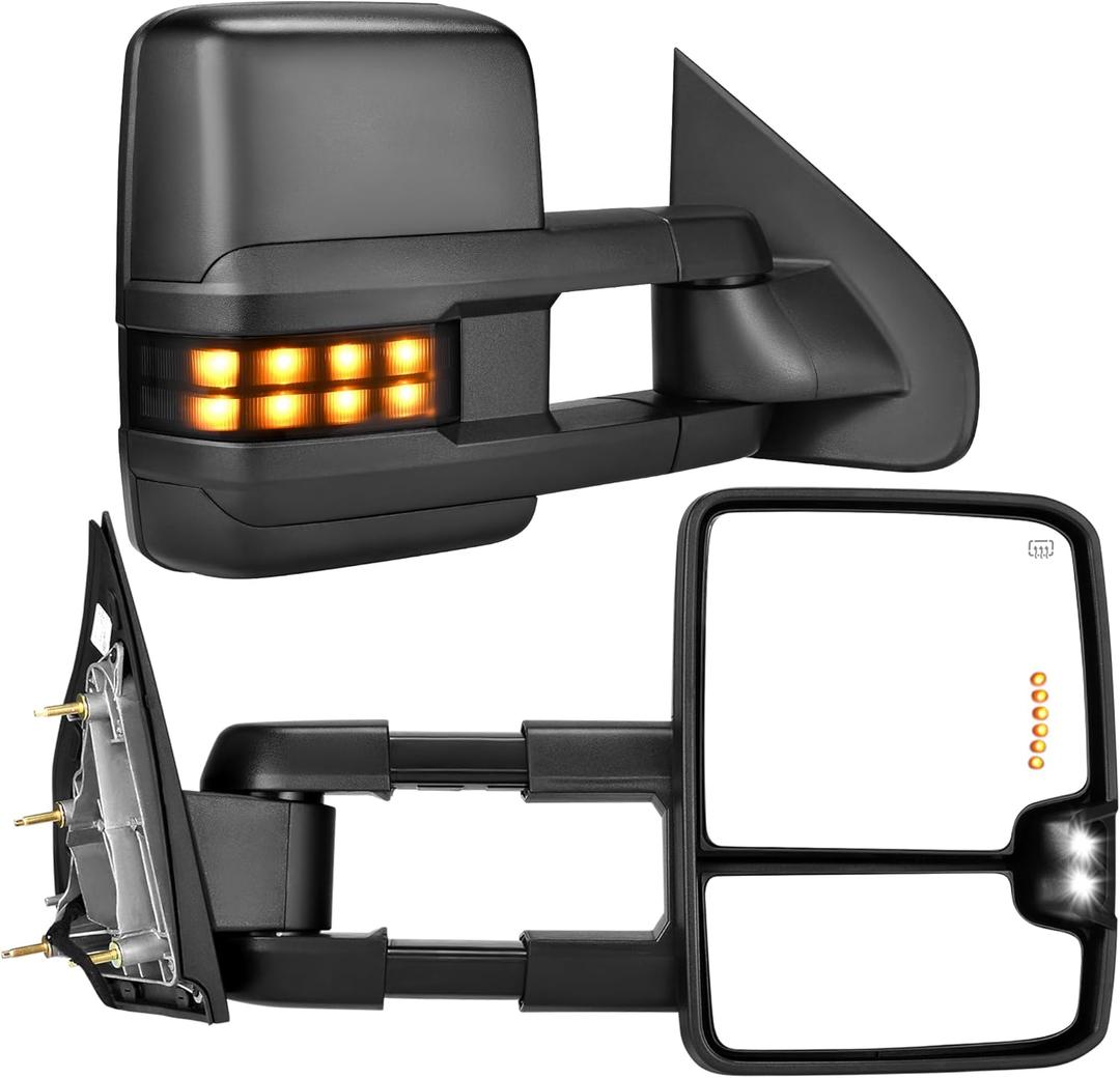 YITAMOTOR Tow Mirrors Compatible with 2014 2015 2016 2017 2018 Silverado Sierra 1500 2500HD 3500HD, Towing Mirrors Side Mirrors with LED Turn Signals Clearance Light Power Heated Folding Telescoping (Black-Dotted Light)