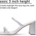 Women's Square Open Toe Heeled Sandals Two Strap Mules Slip On Block Chunky Mid Heels Sandals (Silver)