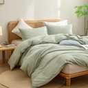 BESTOUCH Duvet Cover Set 100% Washed Cotton Linen Feel Super Soft Comfortable Chic Lightweight 3 PCs Home Bedding Set Solid Sage Green Super King Plus