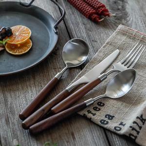 Wood Silverware Set for 4 Wooden Flatware Cutlery Utensils Set 18/10 Stainless Steel Walnut Handle 16 Piece Tableware Set for Home Kitchen Wedding Restaurant