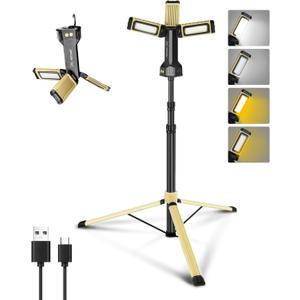 HOTLIGH Rechargeable Work Light with Stand- 5000 Lumens Portable Work Light 67" Detachable Tripod, 10000mAh Cordless Work Light with 270 Rotate Foldable Design, Tripod Work Light for Repairing
