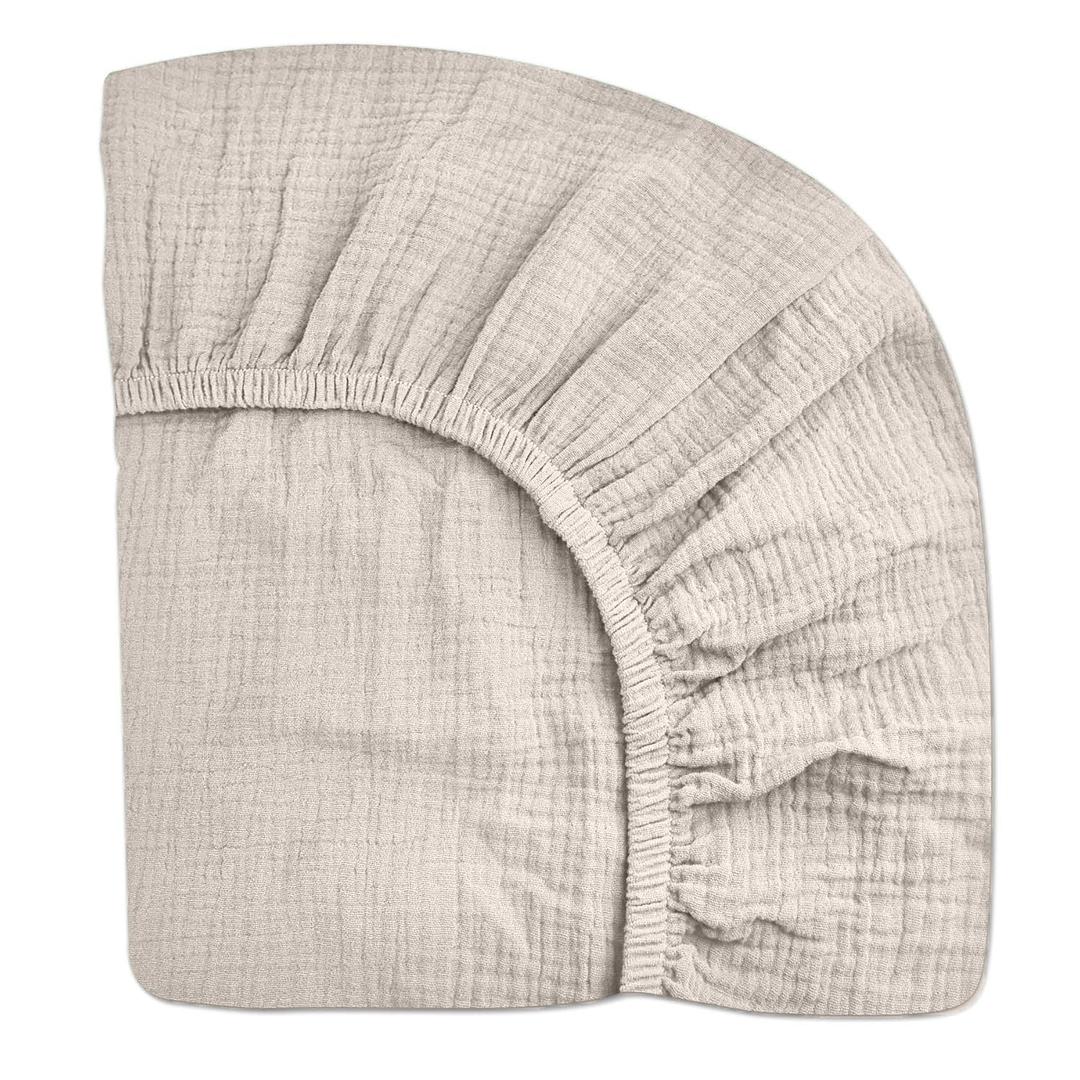 Pack and Play Sheets for Baby Boys and Girls 39"x27"x3", Neutral Muslin Cotton Pack N Play Mattresses Sheet with Boho Style, Soft and Breathable Comfort (Beige)