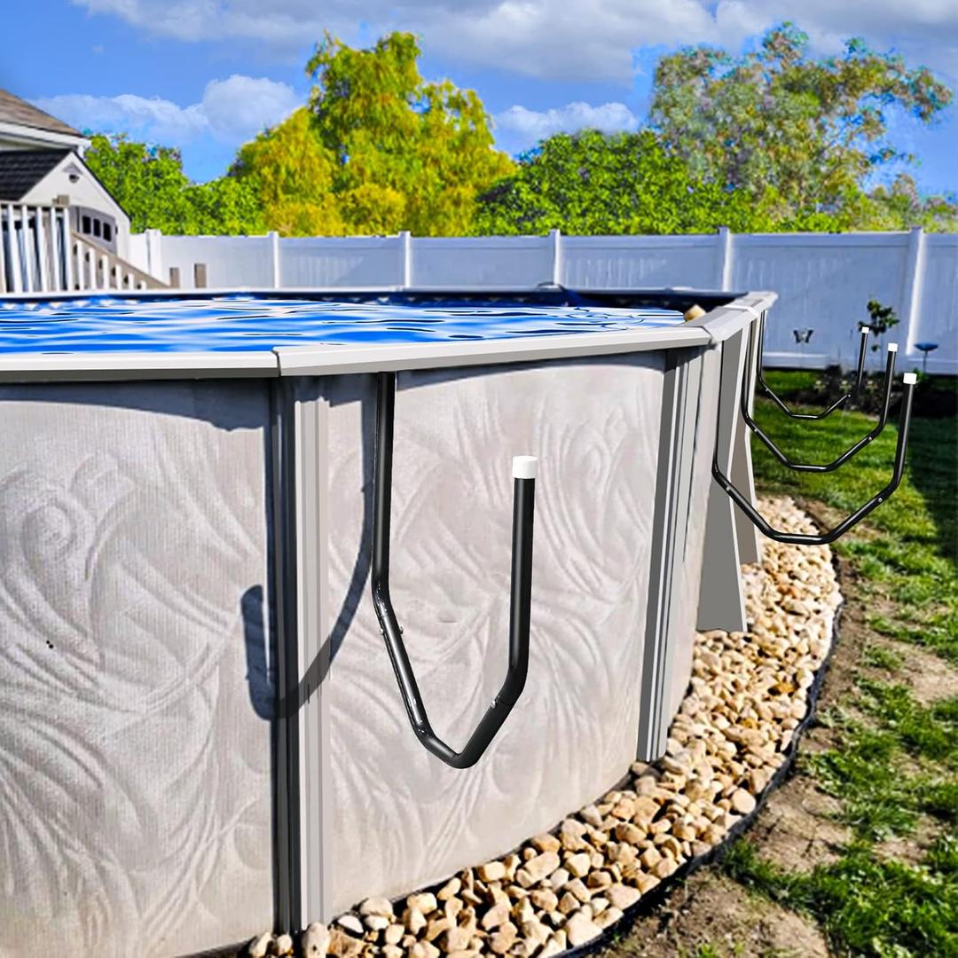 5 Pack Solar Cover Holder, Pool Storage Hooks Keep Solar Cover/Blankets Off The Ground, Strong & Stable Solar Cover Hooks with Bearing Up to 60 Lbs, U-shaped iron Tube Set Fits Steel-Wall Pools(Black)