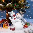 Hodao Christmas Snowman Figurine with Red Scarf Joyful Holding Small Snowman Decorations, Cozy Festival Home Decor for Fireplace, Tabletop, and Living Room (Grey) (Gray)