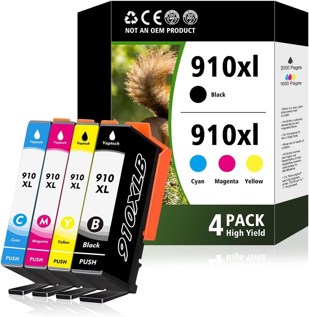 910xl Ink Cartridges Combo Pack, Replacement for HP910 HP910 XL Ink Cartridges for Printers OfficeJet Pro 8015 8035 8025 8010 8018 8028 8022 8030 Printers (4 Pack)