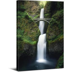 Nature Waterfall Wall Art Forest Landscape Picture Wall Decor USA Oregon Mountain Scenic Painting for Living Room Bedroom Nature National Park Canvas Poster Artwork Home Bathroom Decoration 12x16"