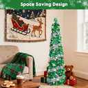 5FT Pop Up Christmas Tree with 90 LED Lights, Collapsible Artificial Pencil Christmas Tree, Tinsel Skinny Christmas Trees for Home Apartment Porch Indoor Outdoor Holiday Decorations (Silver Green-5ft)