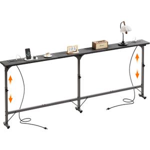 79" Sofa Table Behind Couch Table with Adjustable Height & 2 Power Outlets, 78.8"W x 5.9"D