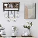 Butizone Rustic Wall Mounted Coat Rack Shelf with Hooks and Baskets, Wood Coffee Mug Storage and Display Organizer, Hanging Entryway Shelf for Coats, Hats, Towel and Keys, Brown