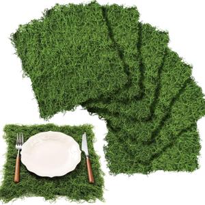 Zeyune 6 Pcs Fake Moss Table Runner for Crafts Artificial Moss Sheet Roll Waterproof Carpet Blanket for Wall Roof Garden Wedding Party Decoration (11.8 x 11.8 Inch)