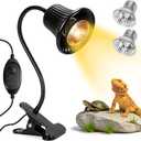 Reptile Heat Lamp, Heating Lamp for Reptiles with UVA UVB, 2H,4H, 8H, 10H Cycle Timing&Stepless Dimming Adjustment Basking Light for Turtle, Bearded Dragon, Lizard and More, 2 Bulbs 50W+75W