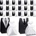 Yahenda 100 Pcs Wedding Party Favor Boxes Dress Tuxedo Candy Chocolate Gift Box Creative Vintage Wedding Treat Bags Bulk with Ribbon for Birthday Bridal Shower Guests Decoration(Classic Style)