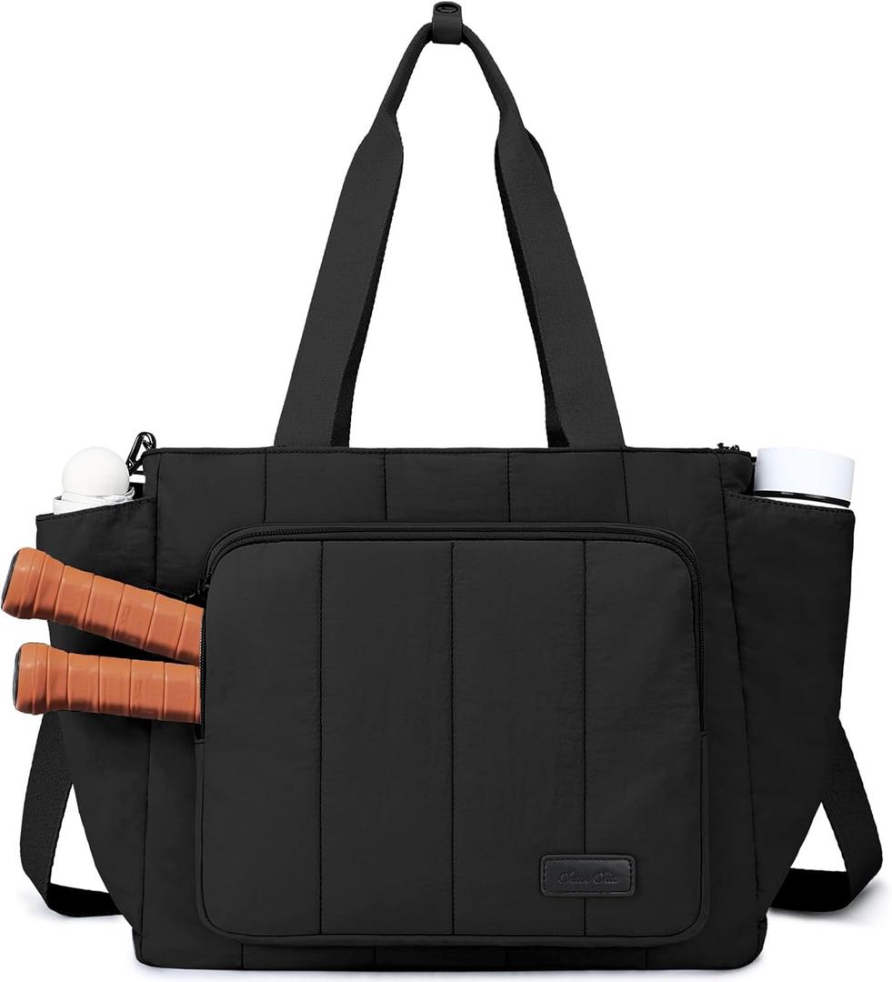 Chase Chic Pickleball Tote Bag for Women,Lightweight Puffer Quilted Pickle Ball Paddle Holder for Gym Sports (Black)