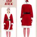 5 Pcs Mrs Claus Costume Adult Women, Santa Christmas Outfits for Women Velvet Dress with Belt High Socks Hat Gloves (Medium)