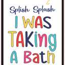 2 x Funny Kids Bathroom Wood Plaques Wall Decor,Splish Splash I was Taking a Bath Bathroom Front Door Wooden Hanging Sign for Toilet Washroom Shower Room Wall Decor 12'' L x 8'' W