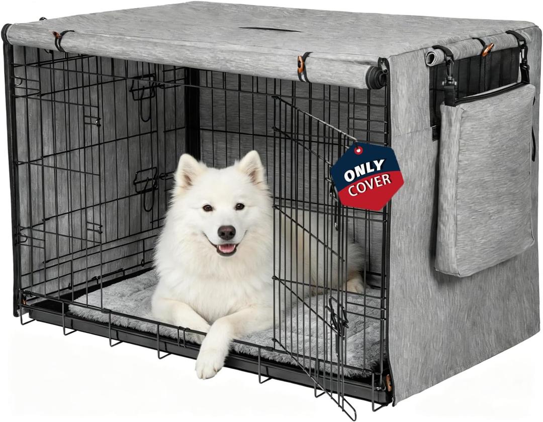 Dog Crate Cover for Anxiety,Water-Resistant,Windproof & Sun Resistant 600D Oxford Kennel Cover with Storage Bag,Calming Indoor Outdoor Pet Crate Cover for 42 Inch Wire Crates,Machine Washable,Gray