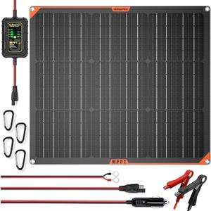 SUNAPEX 12V 50Watt Solar Trickle Charger Maintainer with MPPT Controller - Portable Waterproof Solar Powered Battery Charger - Solar Panel Kit for Car Rv Trailer Truck Boat Automotive Marine (Black)
