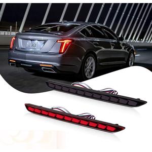 LED Rear Bumper Reflector Sequential Lights Turn Singal Driving Tail Brake Light DRL Plug and Play for 2019+ Cadillac CT5 CT5-V CT5-V Blackwing (Smoked Black)