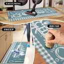 Kitchen Mats for Floor with Grid Design, Farmhouse 3 Piece Washable Absorbent Runner Rugs Non Slip Cushioned Kitchen Mat Comfort Rug Set for Kitchen, Floor, Office (17*30+17*47+17'*59", Turquoise)