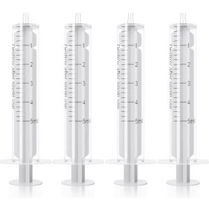 5ml/cc Syringes without Needle, Plastic Luer Slip Syringe No Rubber Ring, Reduce Mess, 20 Pack