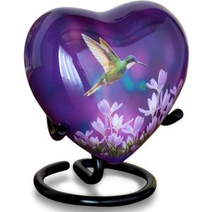 Olivia Memorials Heart Urn for Ashes Women Men Adult | Mini Hummingbird Urn for Female Male Carefully Handcrafted Funeral Decorative Small Purple Urn for Mom Dad Mother Baby Infant Pet Cat Dog (Heart-Shaped with Stand)