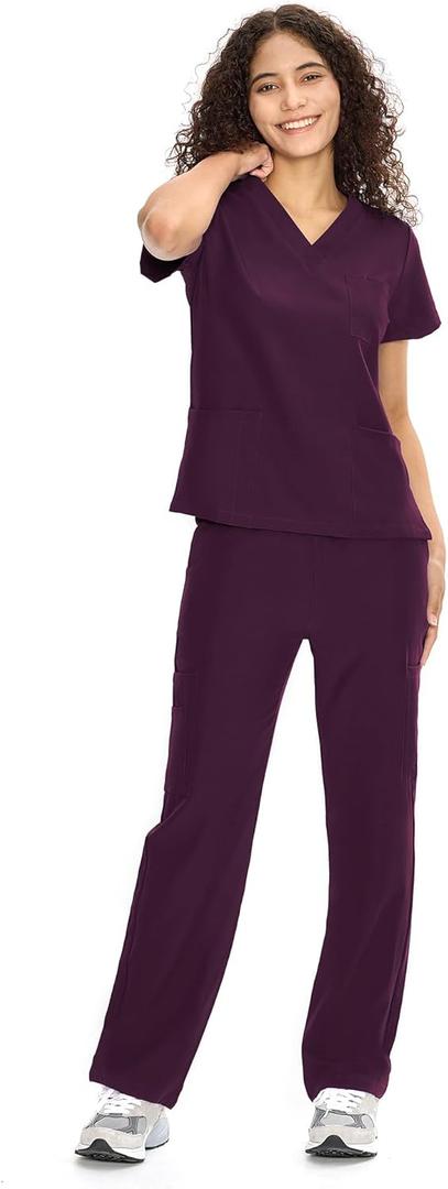 COZYFIT Scrubs for Women Set Medical Uniform - V-Neck Top & Straight Leg Pants with 9 Pockets, Unisex Workwear COZY SCRUBS, Size 2XL
