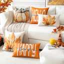 3 x Artscope Fall Decorative Throw Pillow Covers 18x18 Inch Set of 4, Hello Happy Autumn Pumpkin Maple Leaves Harvest Outdoor Farmhouse Pillow Cases for Home Sofa Couch-Orange A