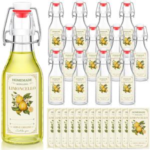 Havawish 12 Sets 4 oz Limoncello Bottles Swing Top Glass Bottles for Homemade Clear Flip Top Mini Limoncello Bottle with Labels Airtight Cap Lids for Home Brewing Wedding Baby Shower Christmas Gifts
