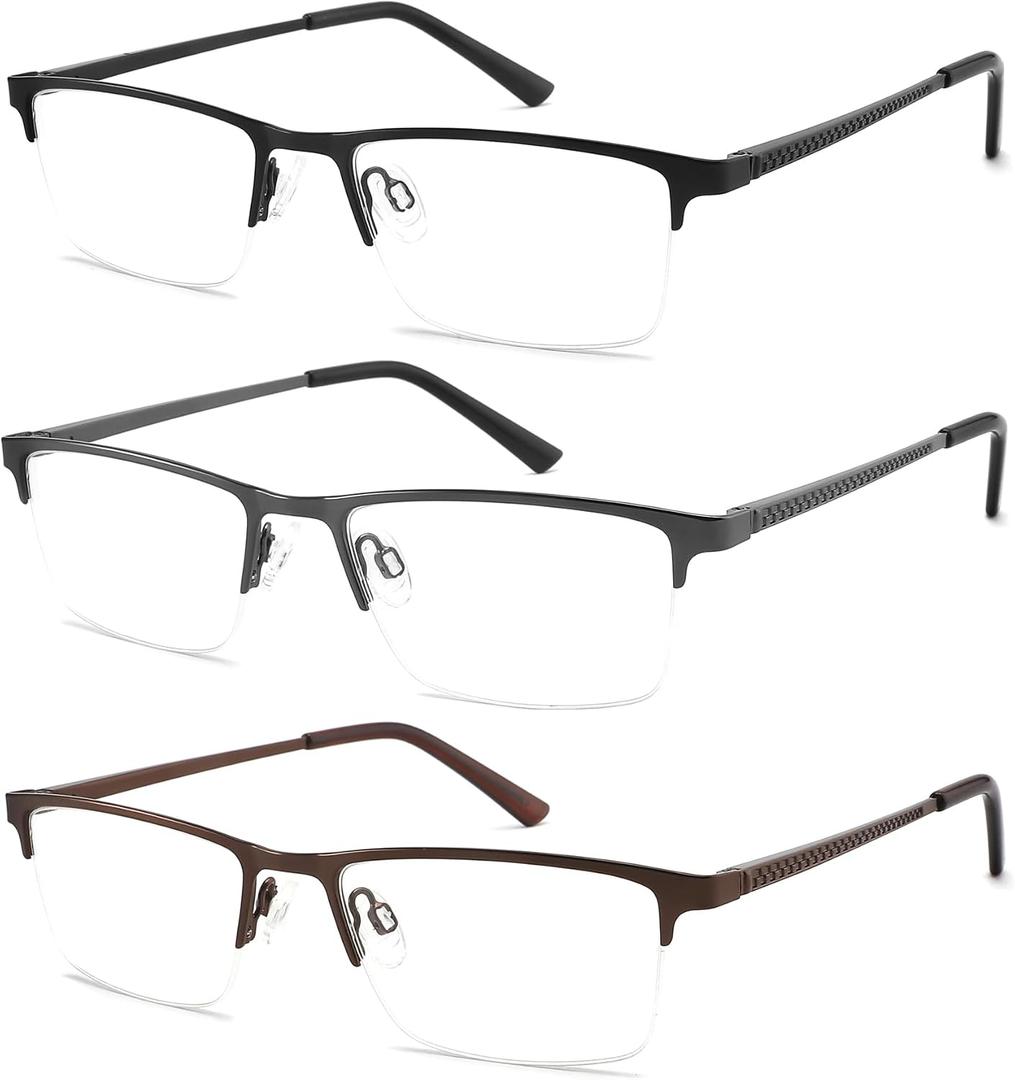 3 pack mens reading glasses anti blue light half frame readers,fashionable mens anti fatigue/UV readers