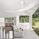 heimo 52 Inch White Ceiling Fan No Light, 3 Blade Wood Indoor Outdoor Ceiling Fans Without Lights for Patios Bedroom Living Room Mid Century Modern Propeller Outside Exterior Wooden Fan with Remote