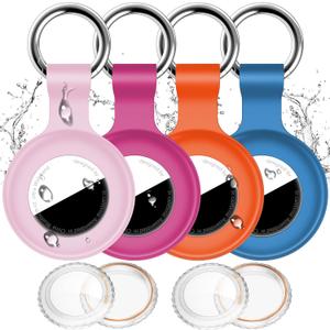 2 x 4 Pack Compatible with Apple Airtag Holder with Keychain,IPX8 Waterproof GPS Cover for Air-Tags Shockproof [Anti-Scratch] Item Finders Case for Pets,Kids,Luggage-Blue+Pink+Orange+Rosered