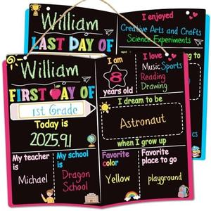 First Last Day of School Chalkboard Signs for Kids, 13" x 11" Double Sided Back to School Board for Boys & Girls First Last Day of Kindergarten Preschool Decorations Supplies, Photo Props