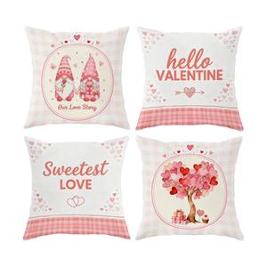 Dotegu Pink Valentine's Day Pillow Covers 18 x 18 Inch Set of 4, Valentines Decor Love Heart Designs Decorative Pillowcases for Home Sofa Couch Cushion Decoration