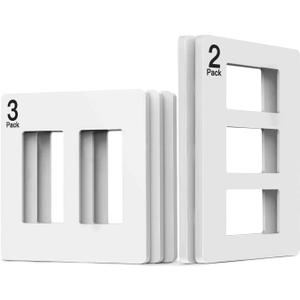 TreatLife Screwless Decorator Wall Plates, Standard Size 2-Gang & 3-Gang Light Switch Plates, White 5 Pack (2-Gang 3 Pack & 3-Gang 2 Pack)
