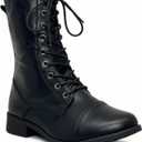 ABSOLEX Womens Lace up Round Toe Low Heel Combat Boots (7, Black)