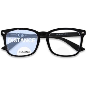OPTOFENDY Bifocal Reading Glasses for Women Men, Square Clear Top Blue Light Blocking Computer Readers (Bright Black)
