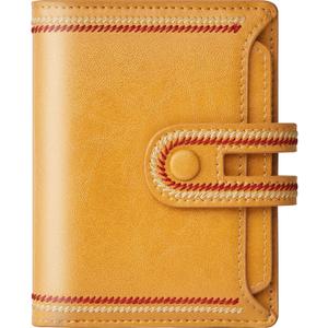 Small Wallet for Women Vegan Leather RFID Blocking Bifold Compact Credit Card Holder with Zipper Coin Pocket Yellow