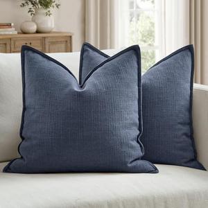 MIULEE Pack of 2 Thick Textured Couch Throw Pillow Covers, Navy Blue Decorative Pillow Covers 22x22, Neutral Linen Cushion Cases for Sofa Bed Living Room Modern Farmhouse Home Decor, No Filling