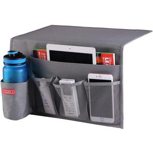 5 Pockets Bedside Caddy, Bedside Storage Organizer for Water Bottles, Magazines, Phone, Glasses (5 Pockets-Grey)