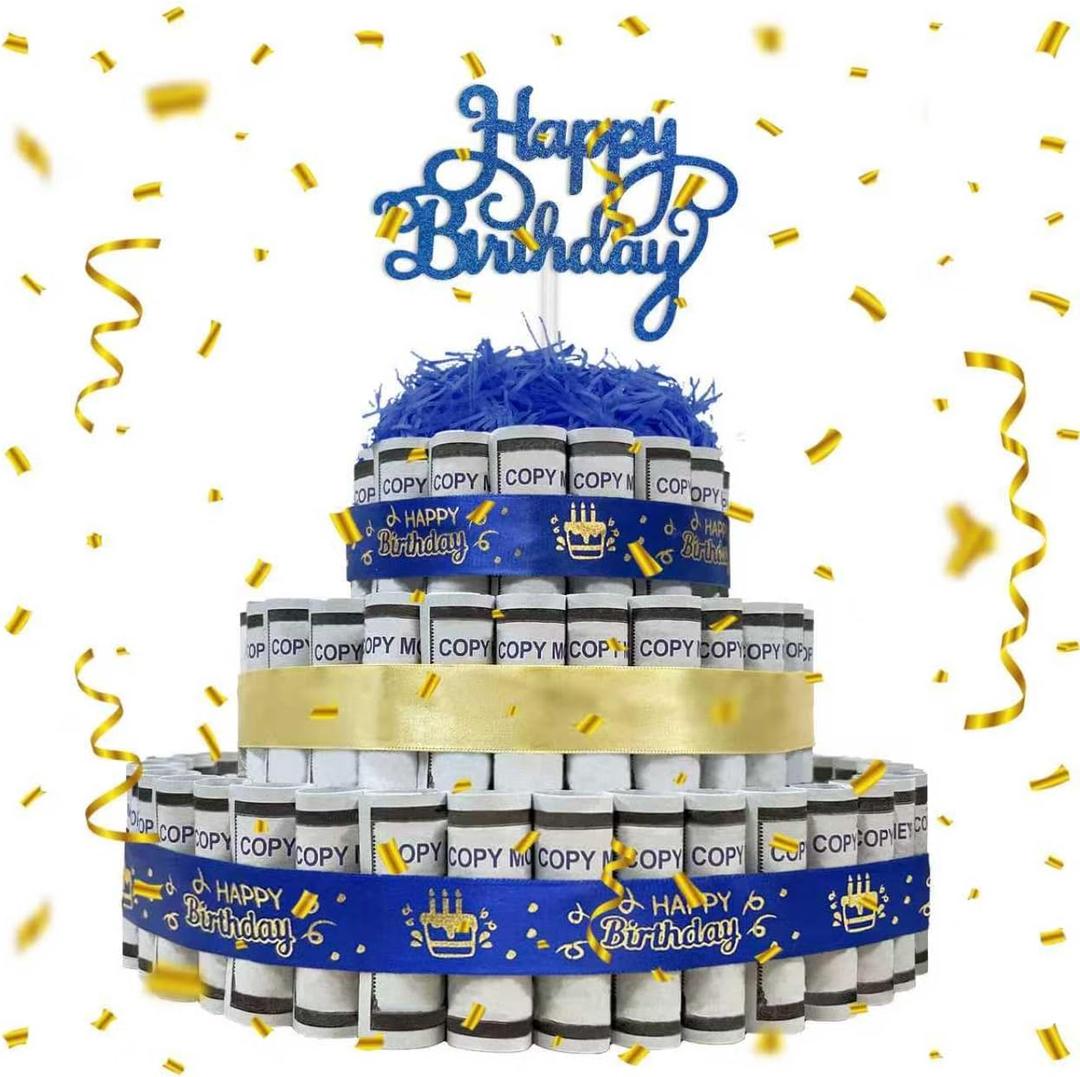 Happy Birthday Cake Topper Set,Black Gold Cake Filled With Happy Birthday Day Cake Gift,Supplies Gift ideas,Toppers Theme Decorations For Birthday Party (Blue)