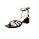 Cervigado Women Heeled Sandals Strappy Heels Square Open Toe Chunky Block Heels Dress Shoes for Women Dressy Comfortable Ankle Strap low heel sandals for Party Wedding, Black, 10