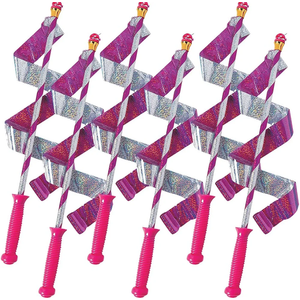 Fun Express Pink Plastic Ribbon Dancers (20") 6 Count - Adorable & Designs, Great Party Favors for Birthdays, Themed Parties & More