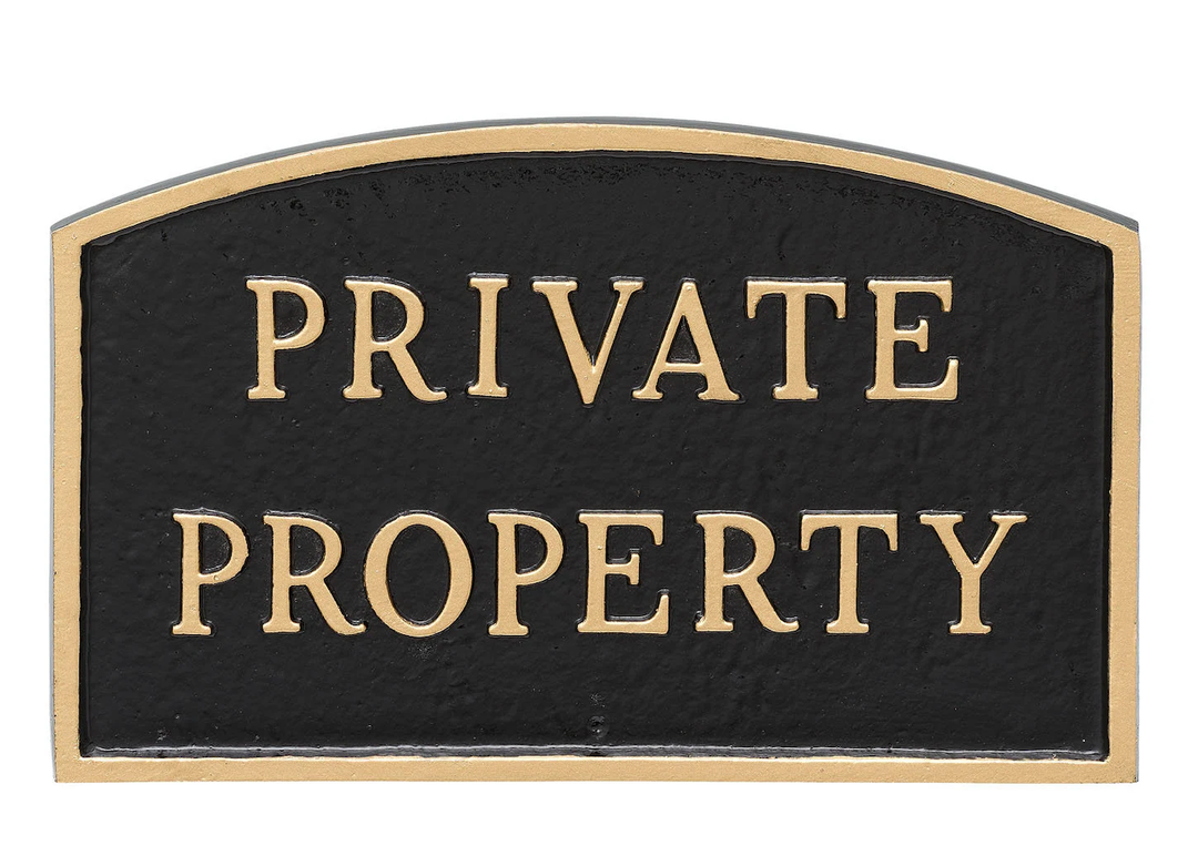 Montague Metal Products SP-17S-BG-LS Standard Black and Gold Private Property Arch Statement Plaque with 2 23-Inch Lawn Stakes
